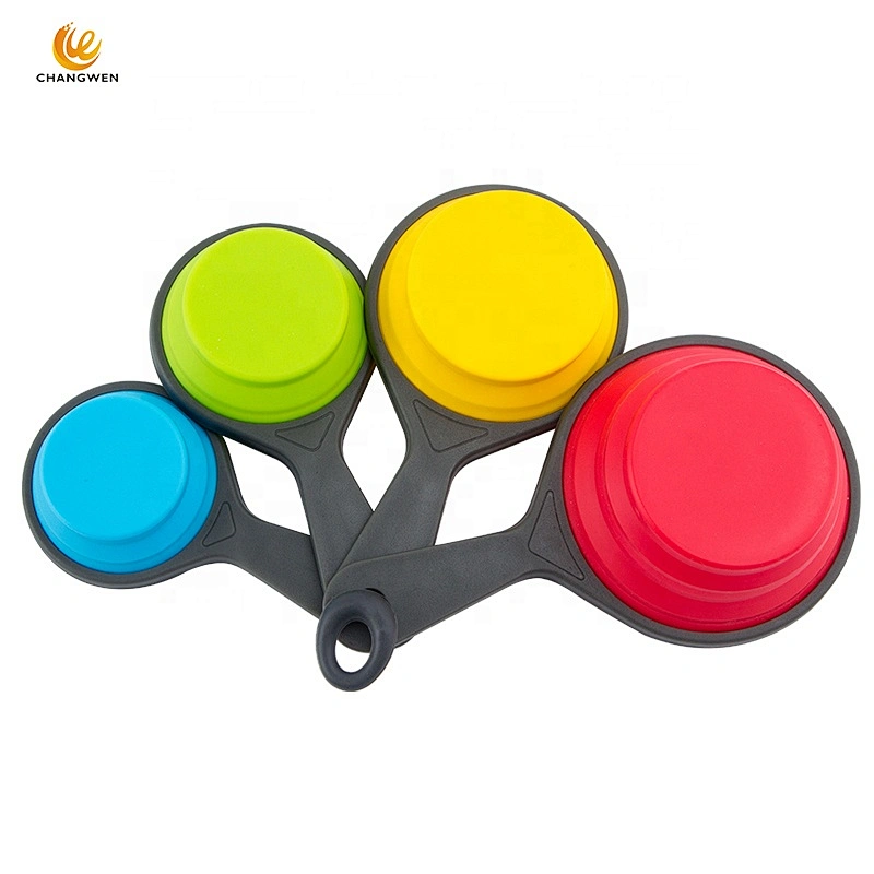 Factory wholesale 4pcs kitchen tools set multicolor Detachable and Collapsible Silicone Measuring Cups