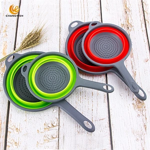 New Design collapsible Silicone Water Drain Basket Folding Fruit Vegetable Water Draining Basket with Long handle