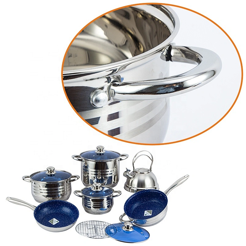 Hot Wholesale 12 Pcs Stainless Steel Straight Body Shape Cookware Set With Glass Lid