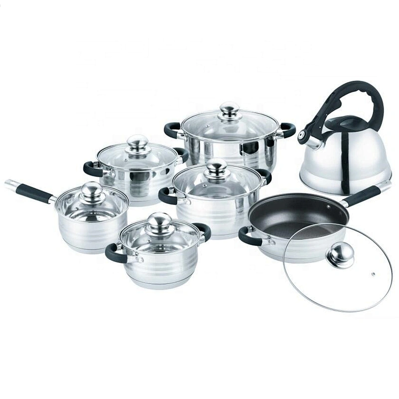 High standard production kitchen wholesale Brand 14pcs colorful stainless steel capsulate bottom cookware set kitchen accessory