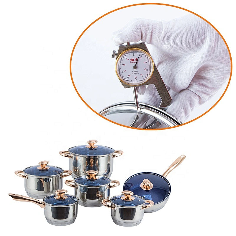 Eco friendly customized cookware kitchenware 12 pieces italian stainless steel blue marble frypan cookware set