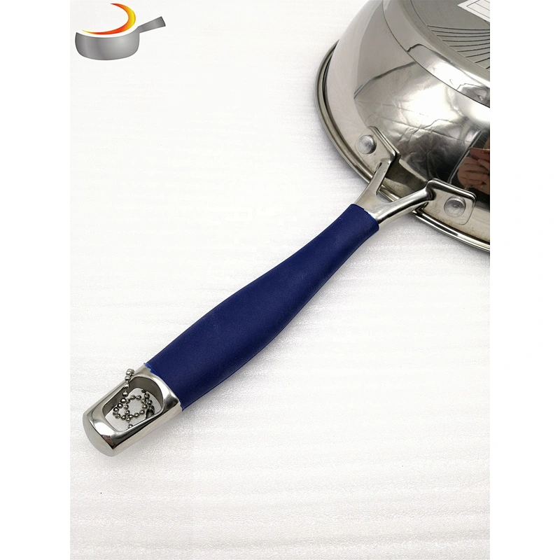 Blue silicone handle frying pan non stick cookware fry pan stainless Steel Frypan Set