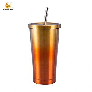 500ml Gradient Color Coffee Mug Travel Cup Stainless Steel Insulated Tumbler with Straw and lid