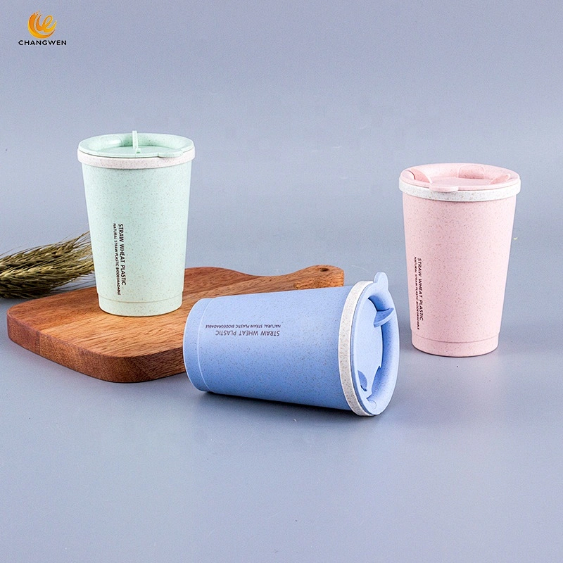 wholesale ECO-friendly Portable small reusable leak-proof travel wheat straw coffee cup