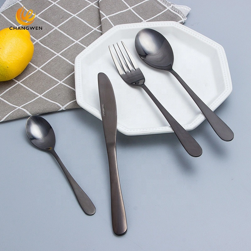 Mirror Polishing Rose Gold Flatware Black 304 Stainless Steel Metal Cutlery Set