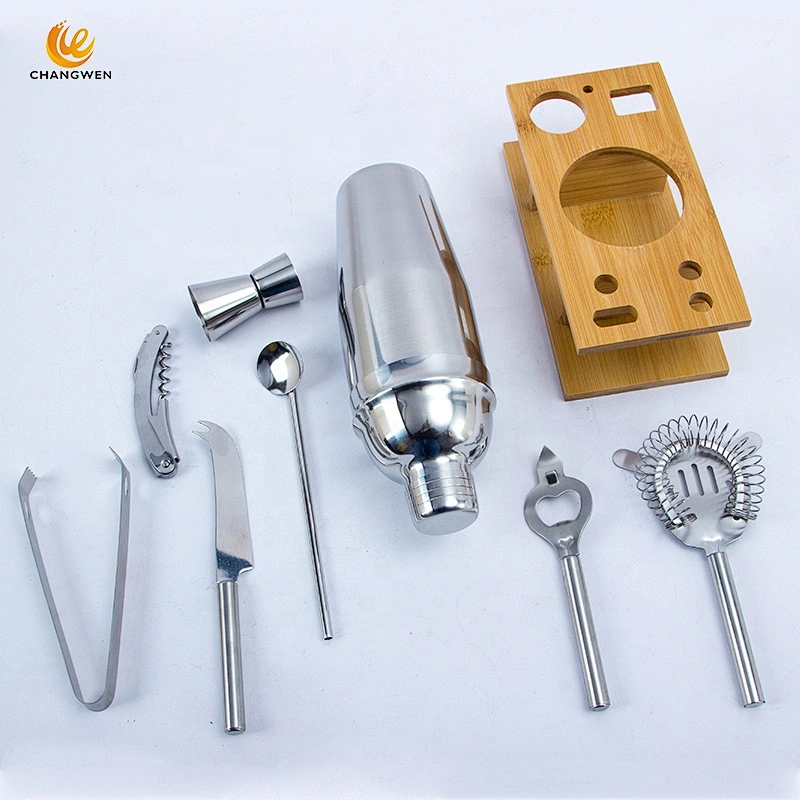 Factory Customized bar tools 25 oz Stainless Steel 9-Piece Bartender Kit Cocktail Shaker set