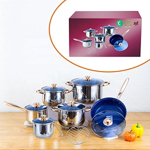 In stock 13pcs belly shape non-stick cookware pot set stainless steel cookware sets