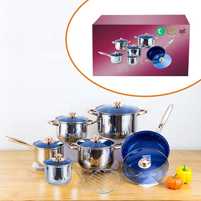 In stock 13pcs belly shape non-stick cookware pot set stainless steel cookware sets