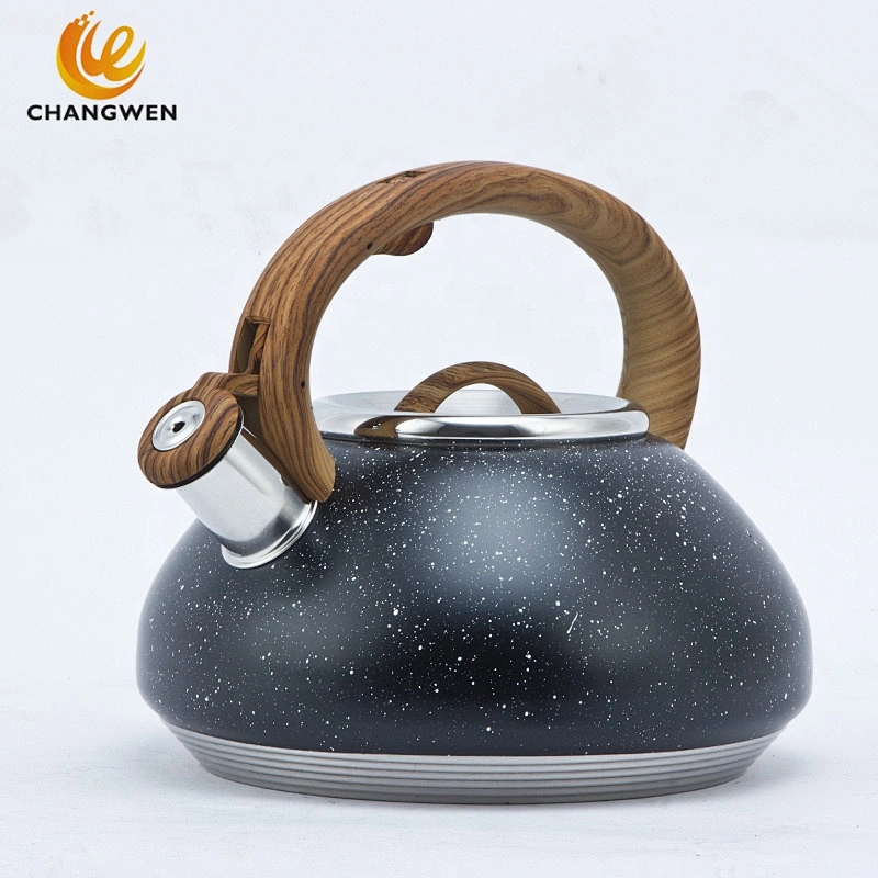 Thickened bottom heavy stainless steel Whistling Kettle with Wood pattern nylon handle