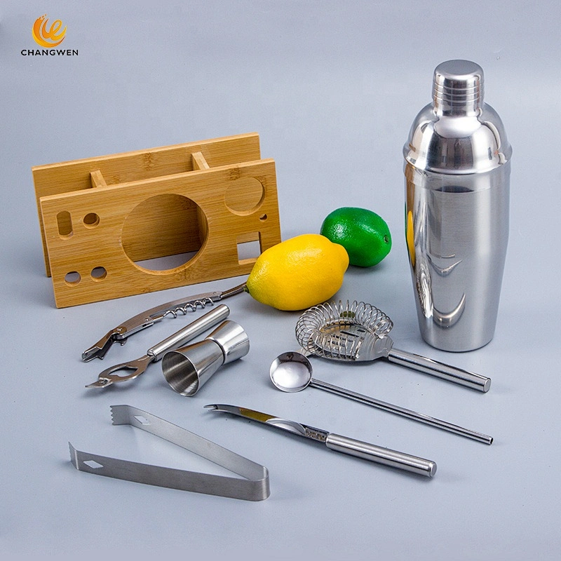 Factory Customized bar tools 25 oz Stainless Steel 9-Piece Bartender Kit Cocktail Shaker set