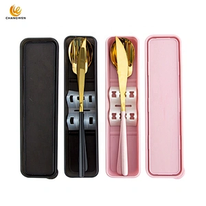 3pcs flatware gold plating stainless steel spoons forks and knives cutlery set with pp box