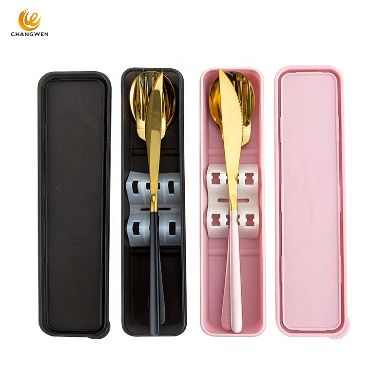 3pcs flatware gold plating stainless steel spoons forks and knives cutlery set with pp box