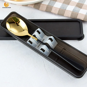 3pcs flatware gold plating stainless steel spoons forks and knives cutlery set with pp box