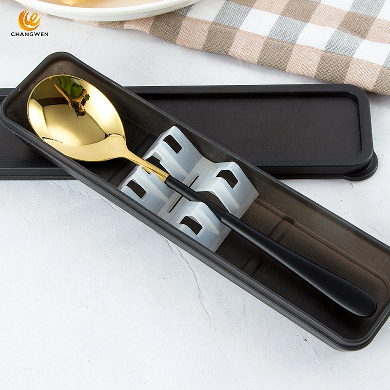 3pcs flatware gold plating stainless steel spoons forks and knives cutlery set with pp box