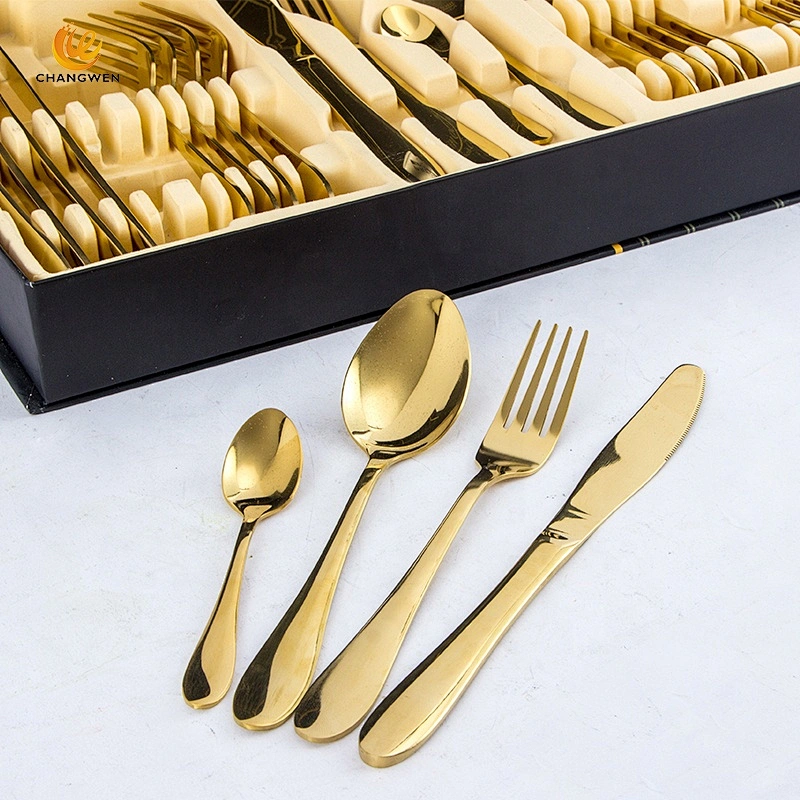 Wholesale 24pcs gold Flatware Stainless Steel Spoon Forks And Knife Cutlery cookware Set