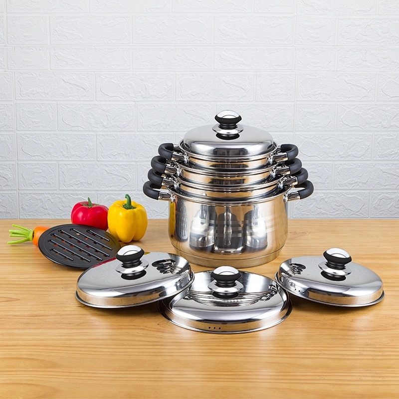 Hot Pot 9pcs stainless steel casserole set stock pot and pan cookware set with kitchen tool