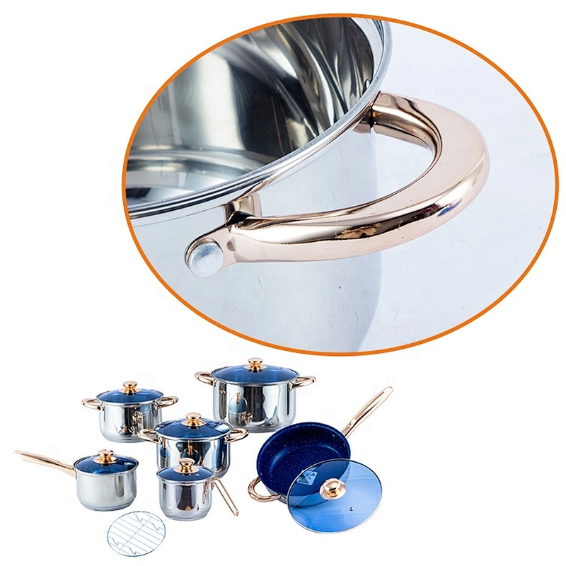 In stock 13pcs belly shape non-stick cookware pot set stainless steel cookware sets
