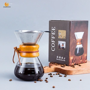 Eco Glass Hand Drip Coffee Maker 400ml heat resistant share glass coffee pot With Stainless Steel Filter