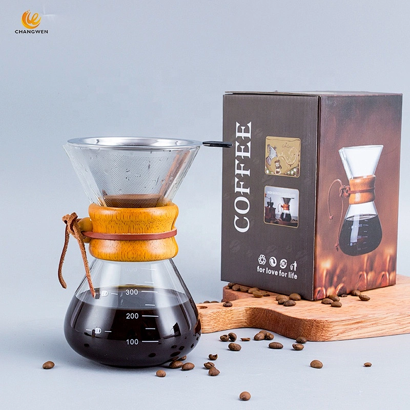 Eco Glass Hand Drip Coffee Maker 400ml heat resistant share glass coffee pot With Stainless Steel Filter