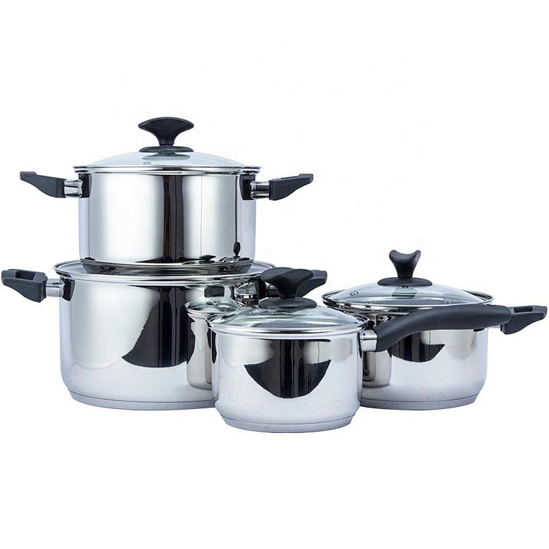 6pcs/8pcs/10pcs stainless steel cookware set cooking pot with glass lid