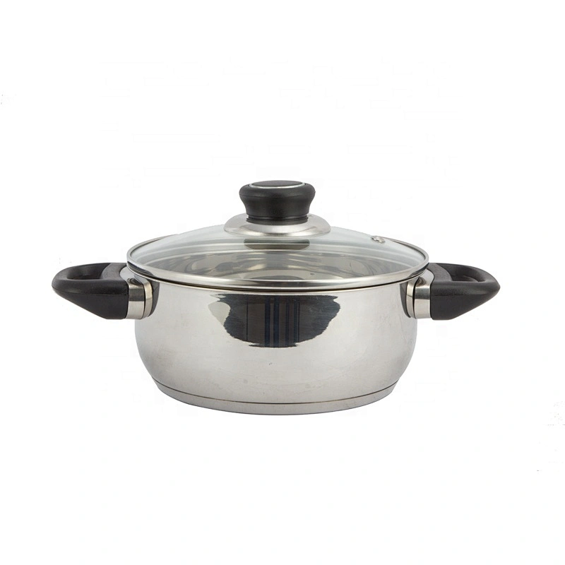 Double handle single casserole stainless steel with C shape Clear glass lid