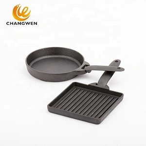 Square frying pan cast iron frypan set with detachable handle