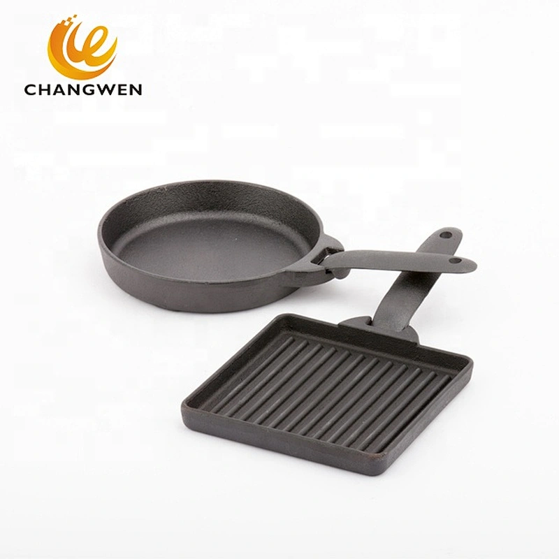 Square frying pan cast iron frypan set with detachable handle
