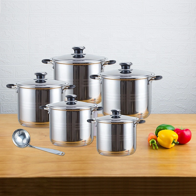 Factory kitchenware stainless steel 11pcs Cooking Pot straight shape cookware set capsule bottom cookware