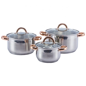 6pcs stainless steel casseroles cooking pot set cookware set with Golden Handle