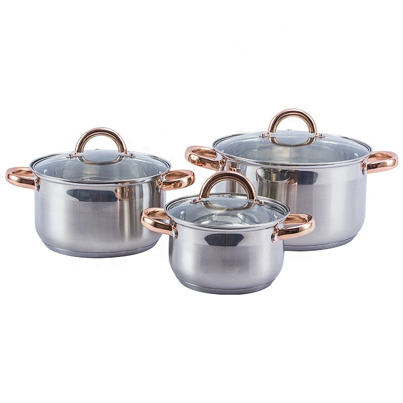 6pcs stainless steel casseroles cooking pot set cookware set with Golden Handle