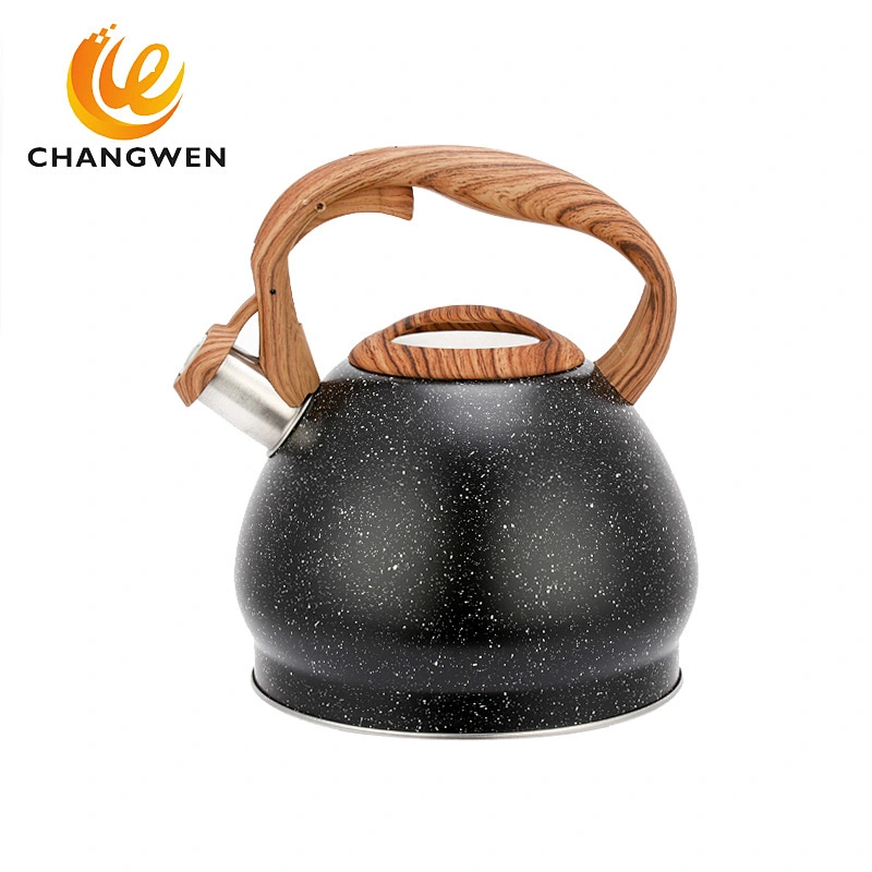 Tea Kettle Natural Stone Finishing with Wood Pattern Handle Loud Whistle Food Grade Stainless Steel Teapot