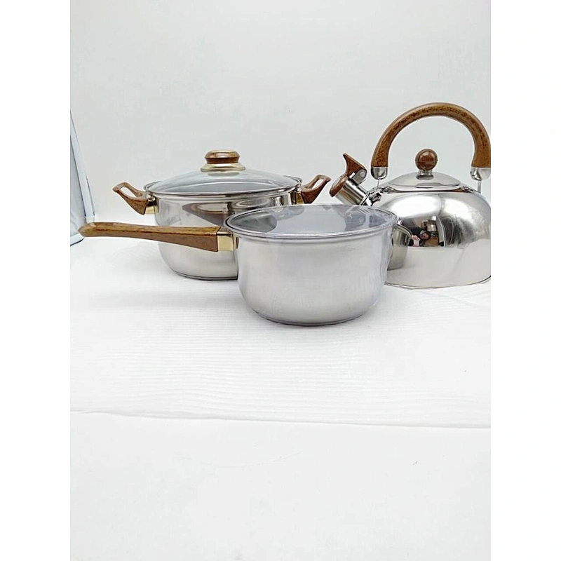 Italia hot selling belly shaped saladmaster ss cookware set stainless steel 14pcs kitchen cookware with wooden handle
