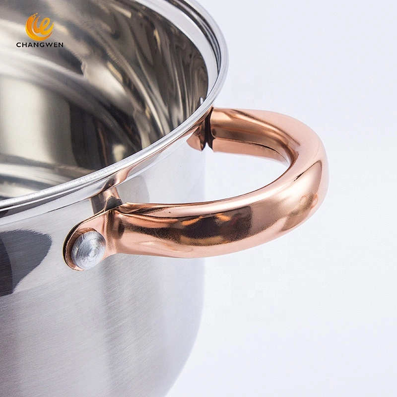 6pcs stainless steel casseroles cooking pot set cookware set with Golden Handle
