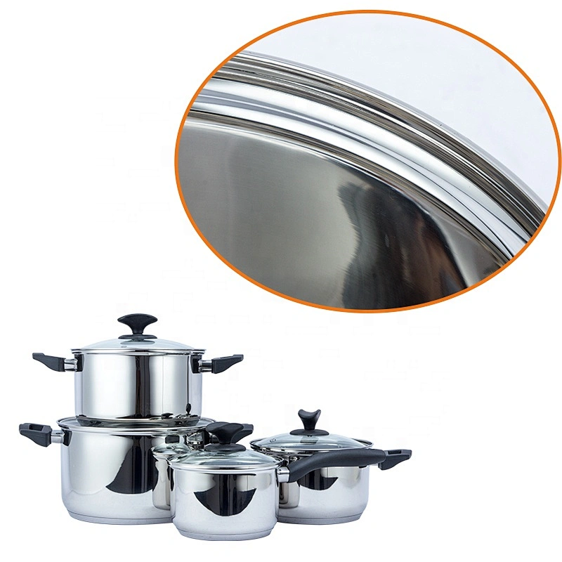 6pcs/8pcs/10pcs stainless steel cookware set cooking pot with glass lid