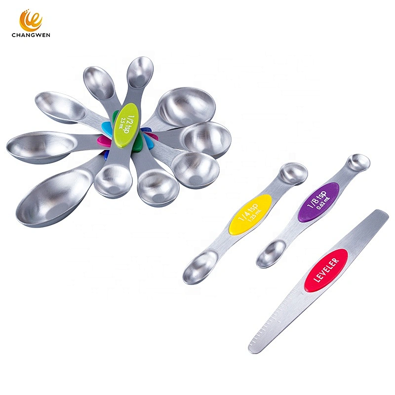 Wholesale kitchen tools Mini Style 7pcs colorful 2 in 1 Stainless Steel Measuring Spoon Set
