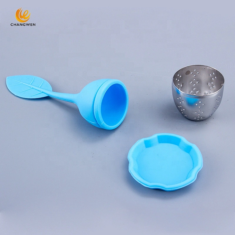 Factory Customize Leaf Shape colorful Silicone Tea Bag Stainless Steel Creative Tea Infuser Silicone Tea Strainer