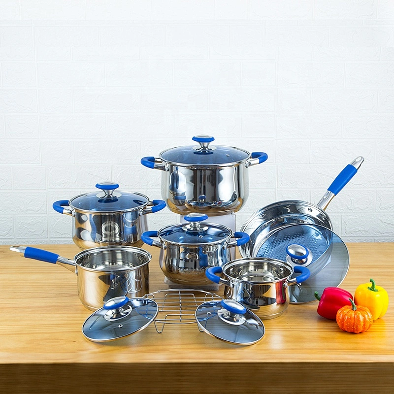 Kitchen accessory 13pcs cooking pot stainless steel cookware set with glass lid