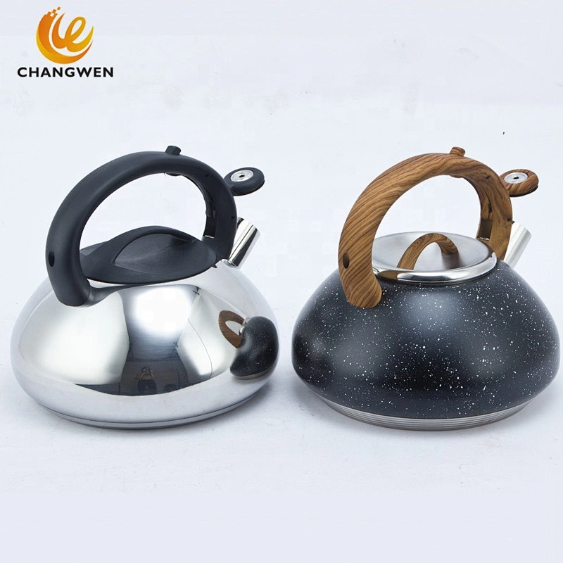 Thickened bottom heavy stainless steel Whistling Kettle with Wood pattern nylon handle
