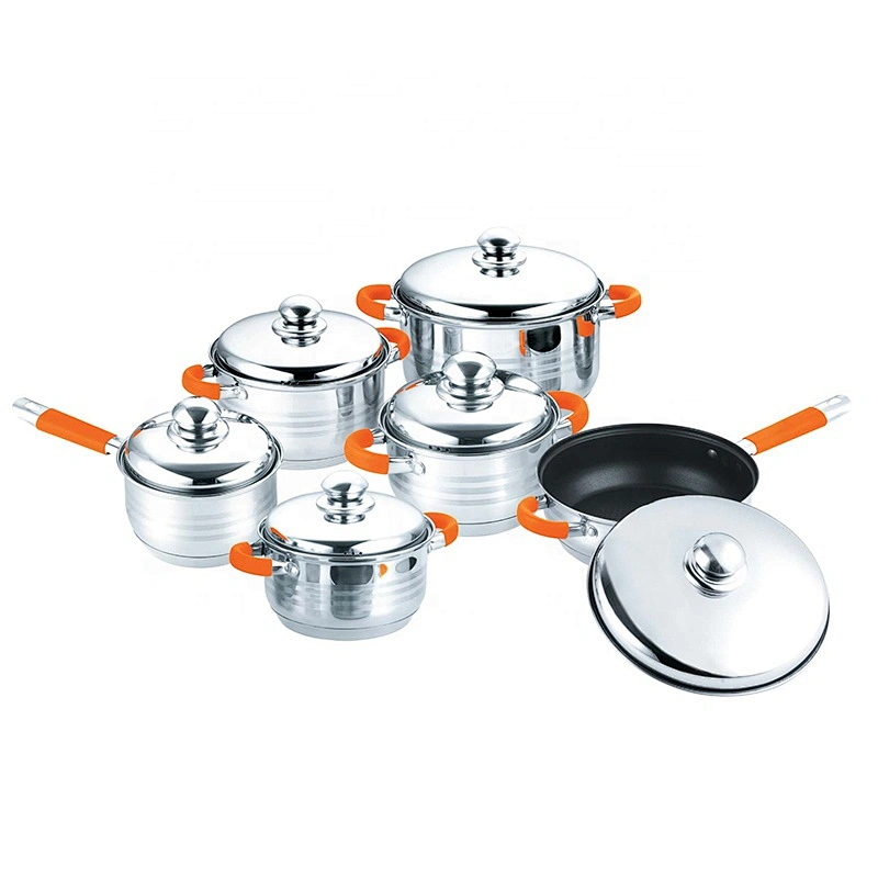 home kitchen appliance 12pcs Stainless Steel pot non stick cookware set with silicone handles