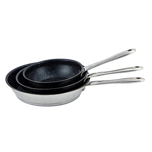 3pcs fry pans stainless steel 304 ss cookware set non stick fry pan with gold plated handle