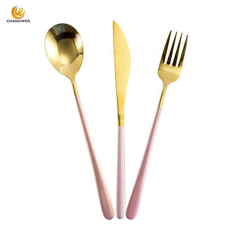 3pcs flatware gold plating stainless steel spoons forks and knives cutlery set with pp box