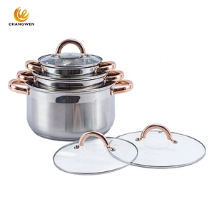 6pcs stainless steel casseroles cooking pot set cookware set with Golden Handle