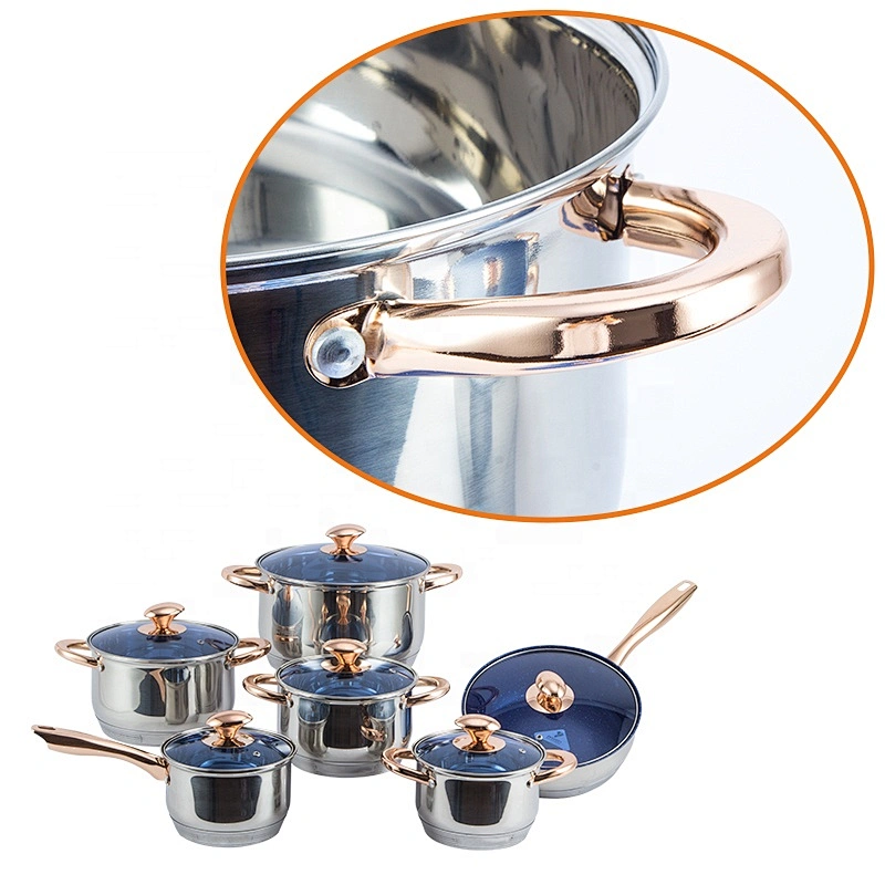 Eco friendly customized cookware kitchenware 12 pieces italian stainless steel blue marble frypan cookware set