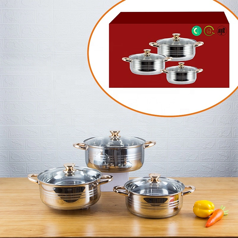 6 pieces hot sale straight shape stainless steel casserole cookware set cooking with glass lid