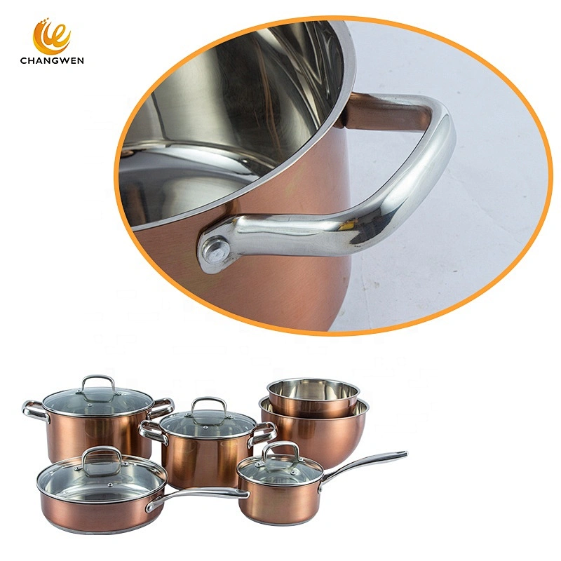 Hot pot wholesale 10 Pcs Stainless Steel Copper cooking pan casserole pot saucepan Cookware Set
