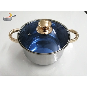 Kitchen accessories technique tri ply 12pcs Stainless Steel Cookware Sets fry pan saucepan set with ss handle gold handle