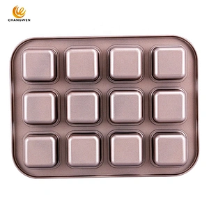 Non stick carbon steel champagne gold bakeware 12 cup Square Lattice Chocolate Cake Mold Brownie Baking Pan