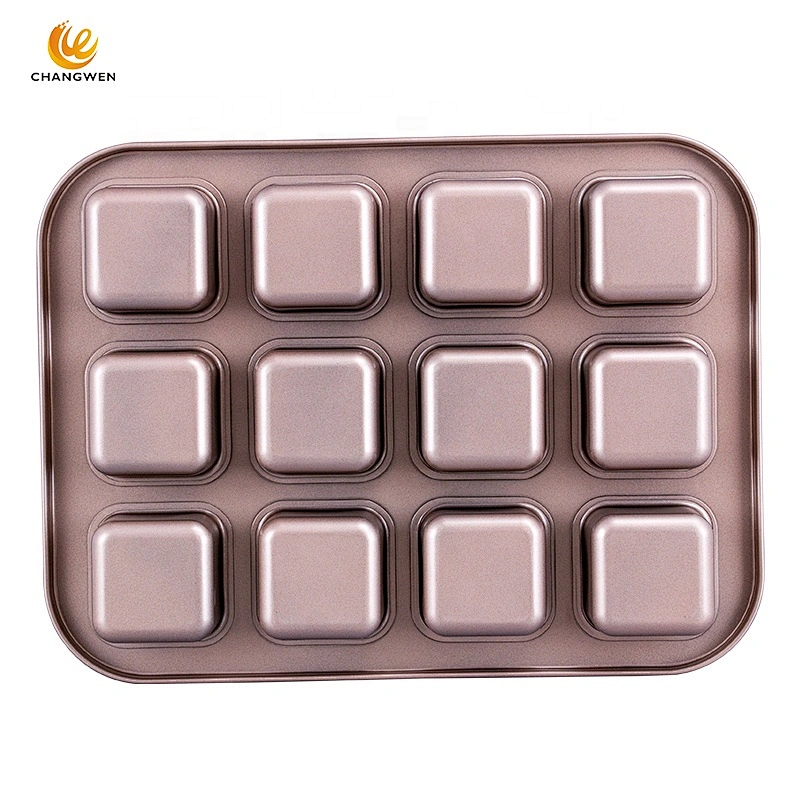 Non stick carbon steel champagne gold bakeware 12 cup Square Lattice Chocolate Cake Mold Brownie Baking Pan