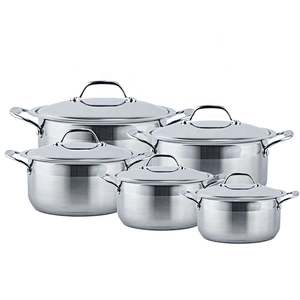 kitchen cooking double handle stainless steel cookware set with lids