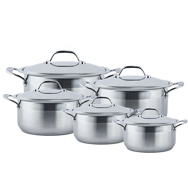 kitchen cooking double handle stainless steel cookware set with lids
